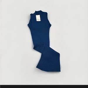 Zara Ribbed Sleeveless Mock-Neck Jumpsuit in Navy